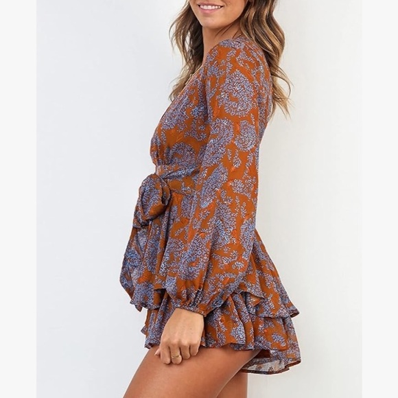 Relipop Womens Floral Print Romper Ruffle Hem Romper - Picture 2 of 11